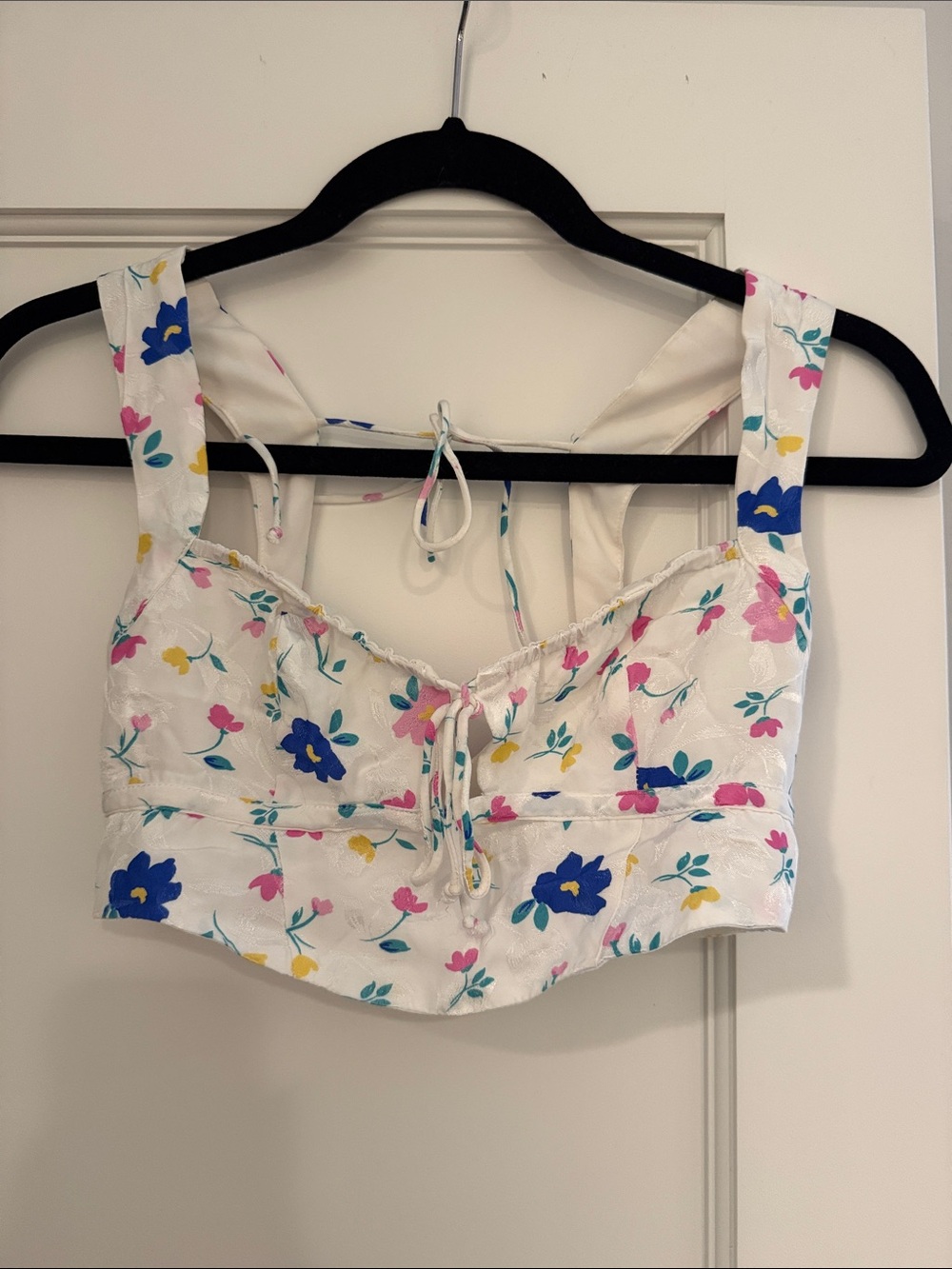 For Love And Lemons Women's White Floral Tie-Front Crop Top